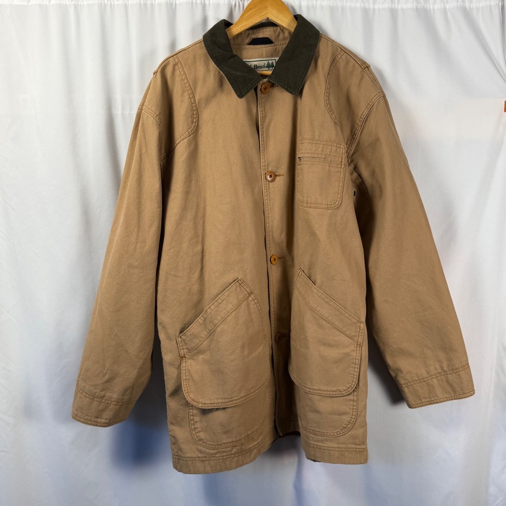 LL Bean Original Field Coat Flannel Lined Jacket Canvas Utility Barn Mens L Tall